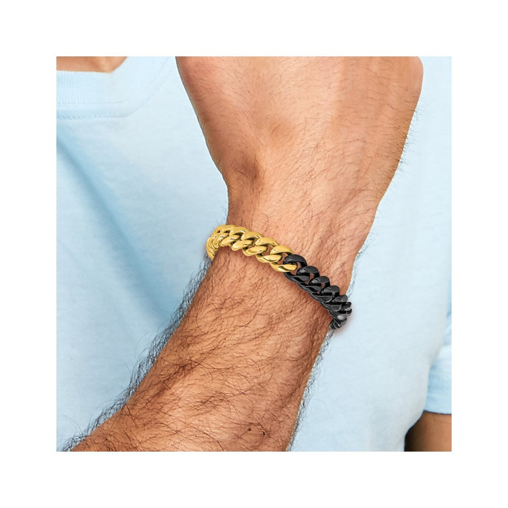 Chisel Stainless Steel Polished Black and Yellow IP-plated 12mm 8.25 inch Curb Link Bracelet 8.25 inches
