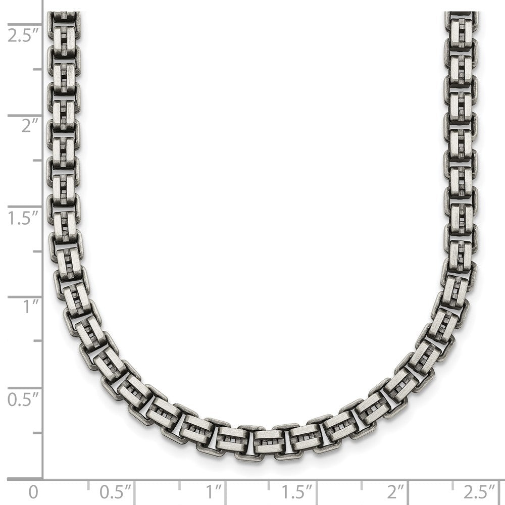 Sterling Silver Antiqued Brushed 5.00mm Fancy Box Link 19.75 inch Necklace