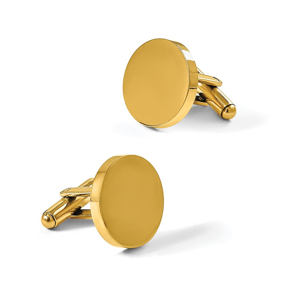 Chisel Stainless Steel Polished Yellow IP-plated Circle Cuff Links