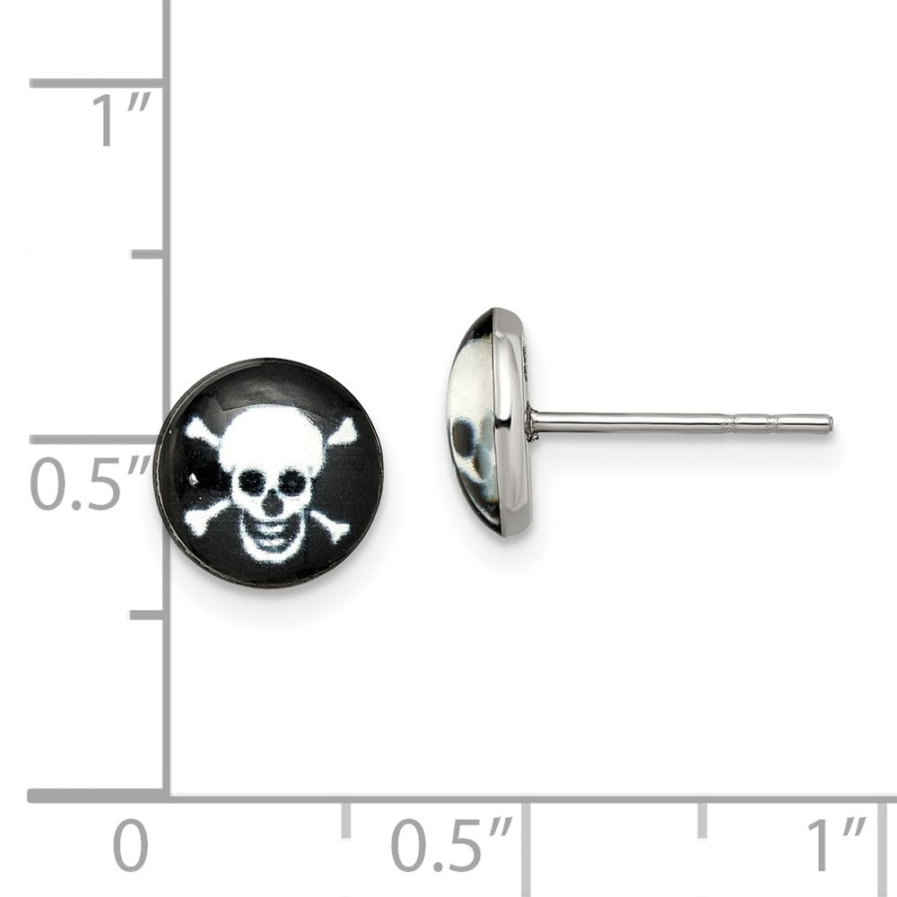 Stainless Steel Polished Skull Epoxy Post Earrings