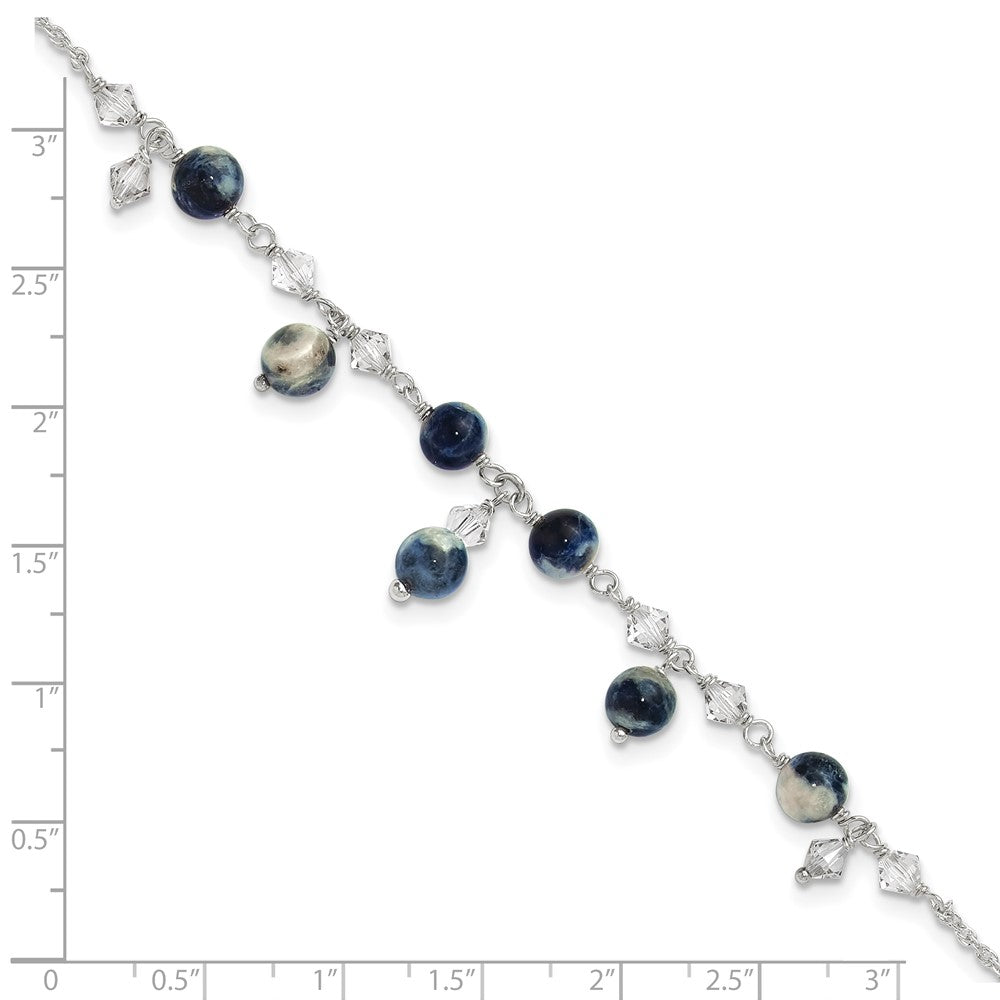 Sterling Silver 9 inch Shadow Crystal & Lapis Anklet 9 inches
