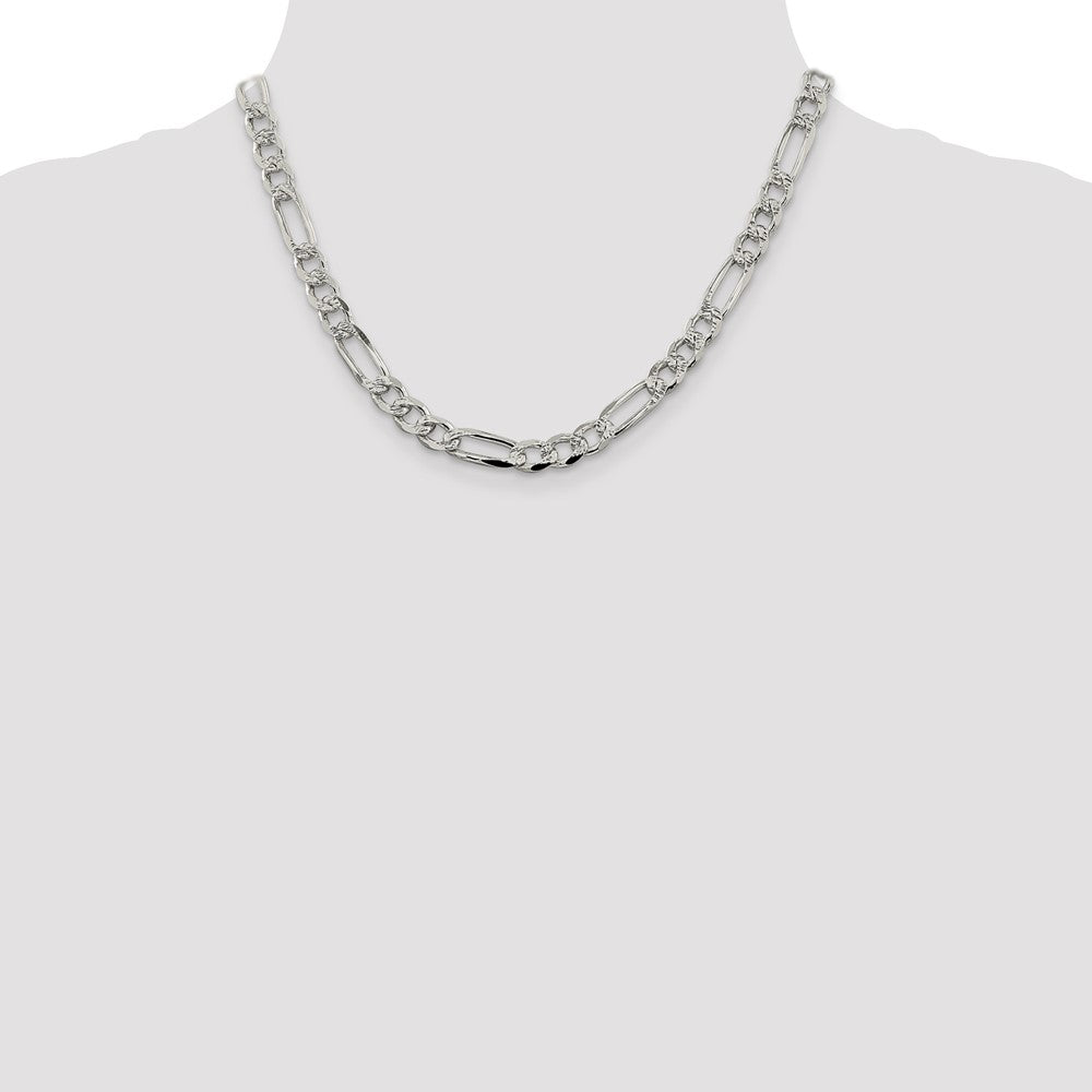 Sterling Silver 7.25mm Pav‚ Flat Figaro Chain 18 Inches