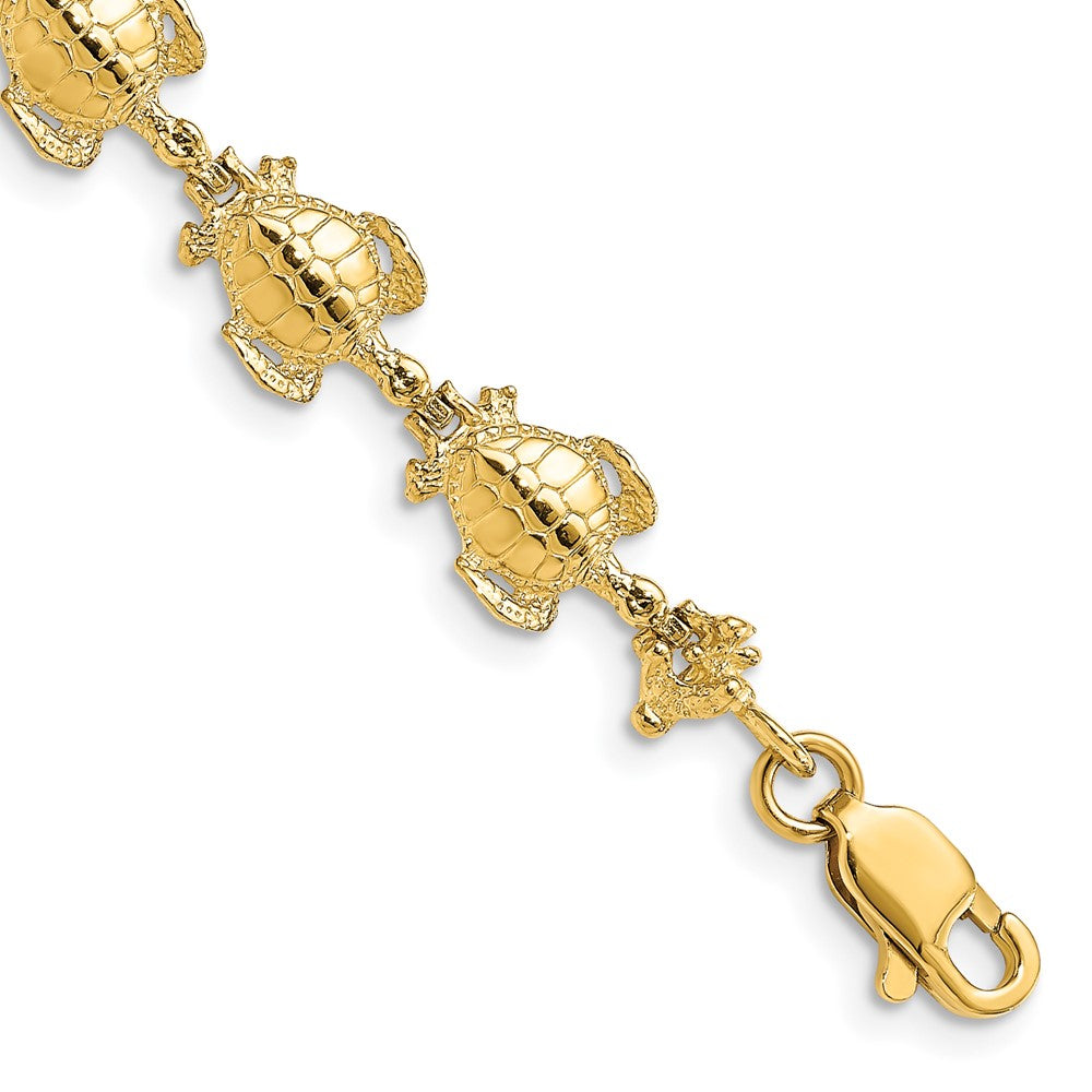 14k Polished Sea Turtle Link Bracelet 7.5 inches