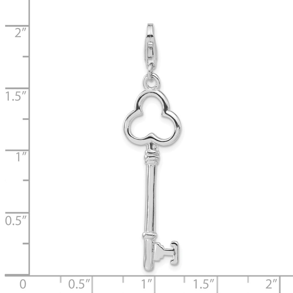 Sterling Silver Rhodium-plated Polished Key w/Lobster Clasp Charm