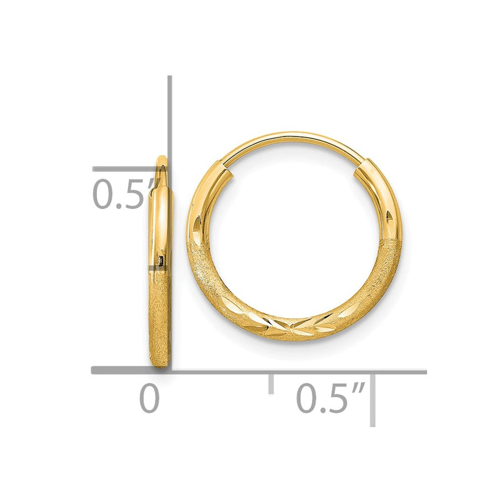 10k 1.5mm Satin Diamond-cut Endless Hoop Earrings