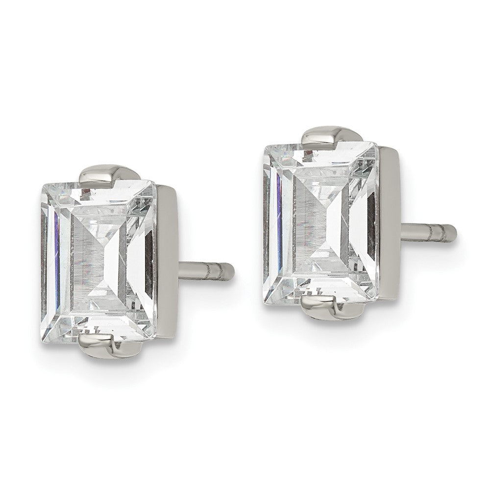 Stainless Steel Polished Rectangle CZ Post Earrings