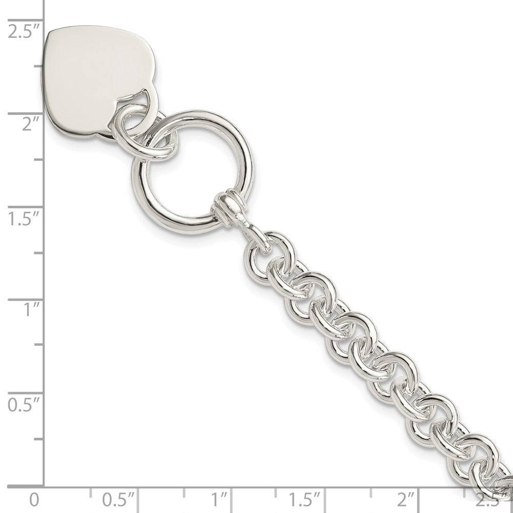 Sterling Silver Engraveable Heart Disc on Fancy Link Toggle Bracelet 7.75 inches