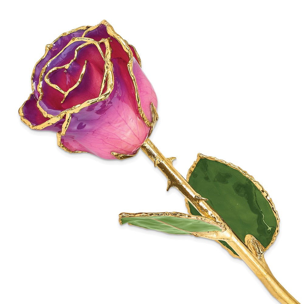 Lacquer Dipped Gold Trimmed Pink Amethyst Real Rose QGM22712
