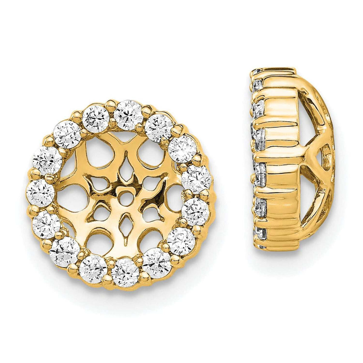 14K Yellow Gold 1/2 CT Cluster Diamond Circle Earring Jackets
