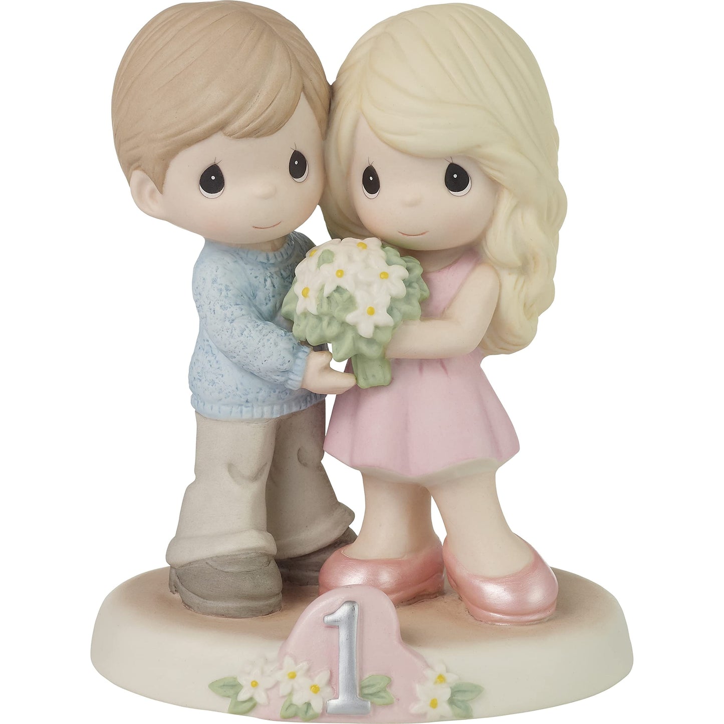 Precious Moments Hand-painted Porcelain Couple Holding Orange Blossom Bouquet 1st Anniversary Figurine