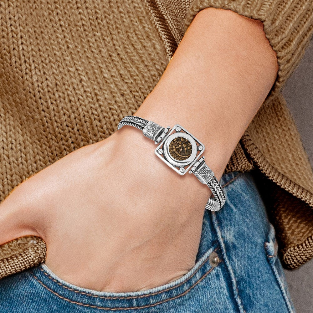 Ancient Coins Sterling Silver and Bronze Antiqued Widow's Mite Coin 7 inch Fancy Lobster Clasp Bracelet with a Certificate of Authenticity 7 inches