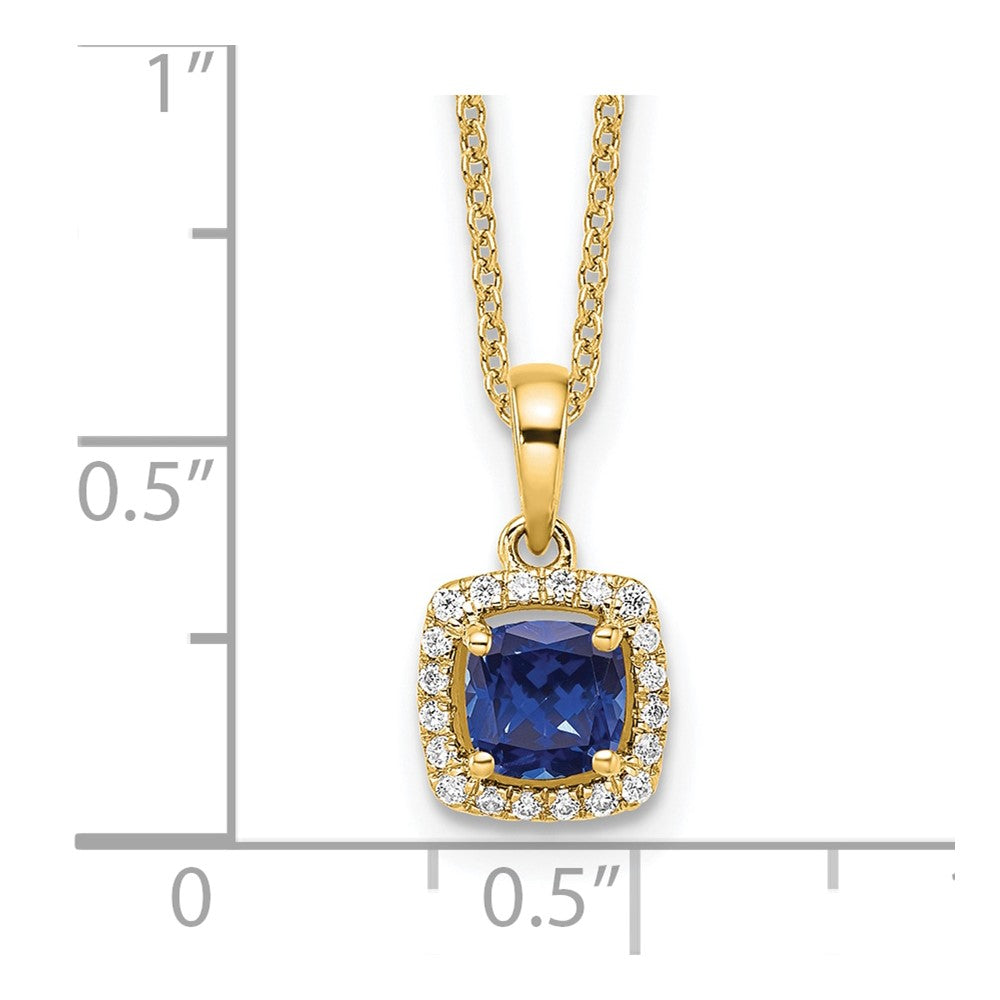 14k 1/10 carat Lab Grown Diamond VS/SI+ G+ and Created Sapphire 18 inch Pendant Necklace