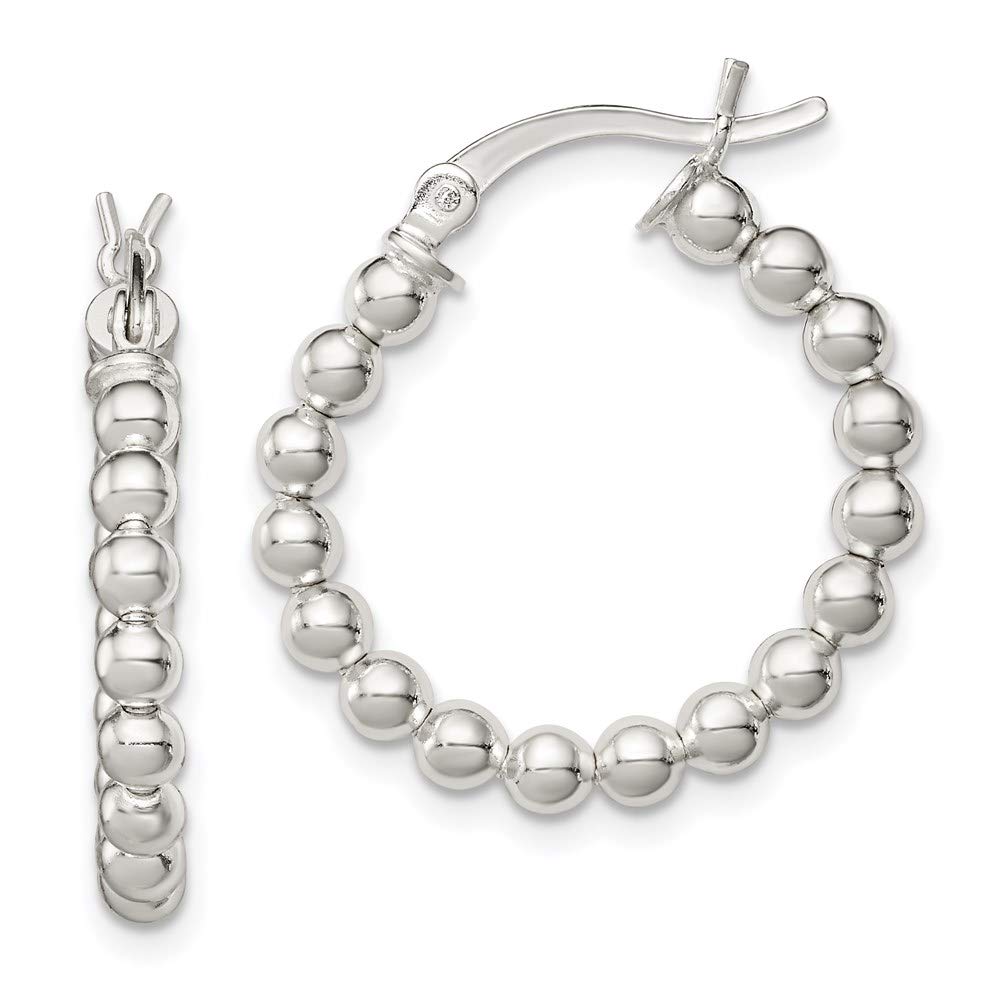 Sterling Silver Polished Beaded Hoop Earrings