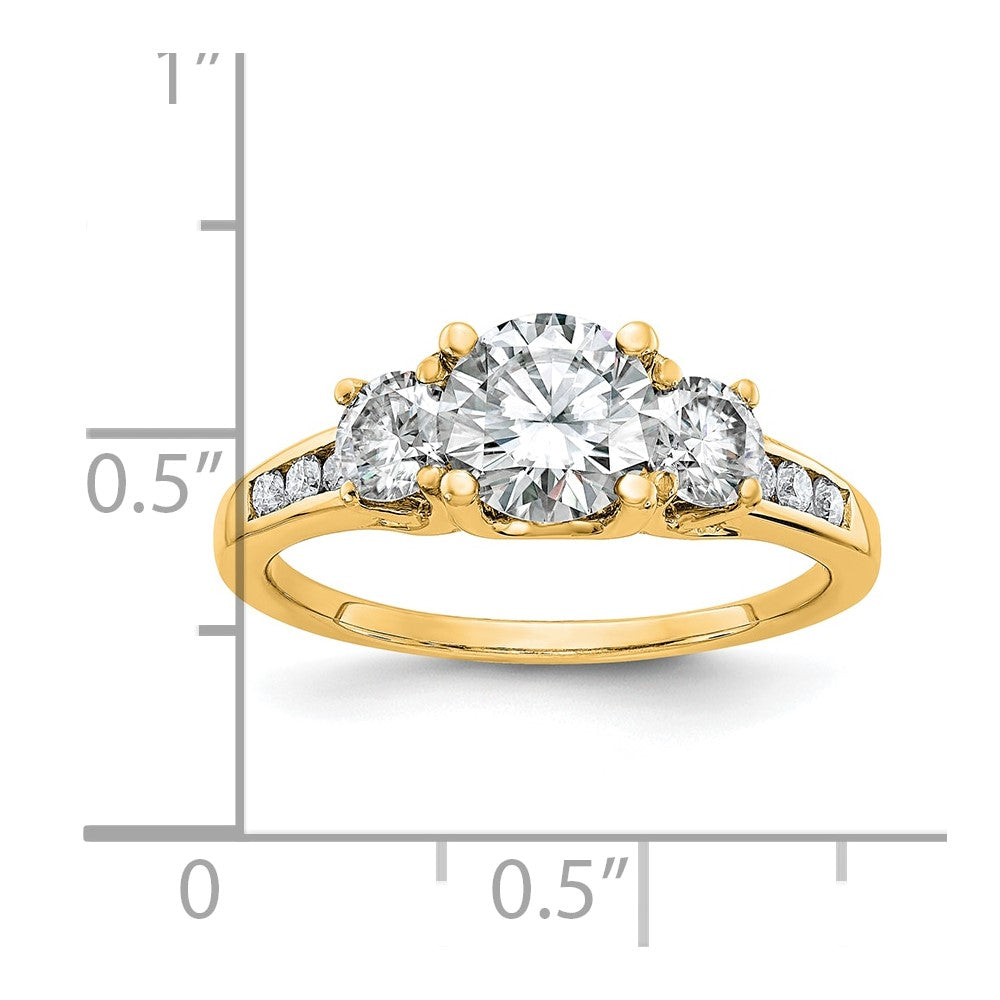 14ky 1.50ct. Three Stone with Side Stones G H I True Light Moissanite Ring