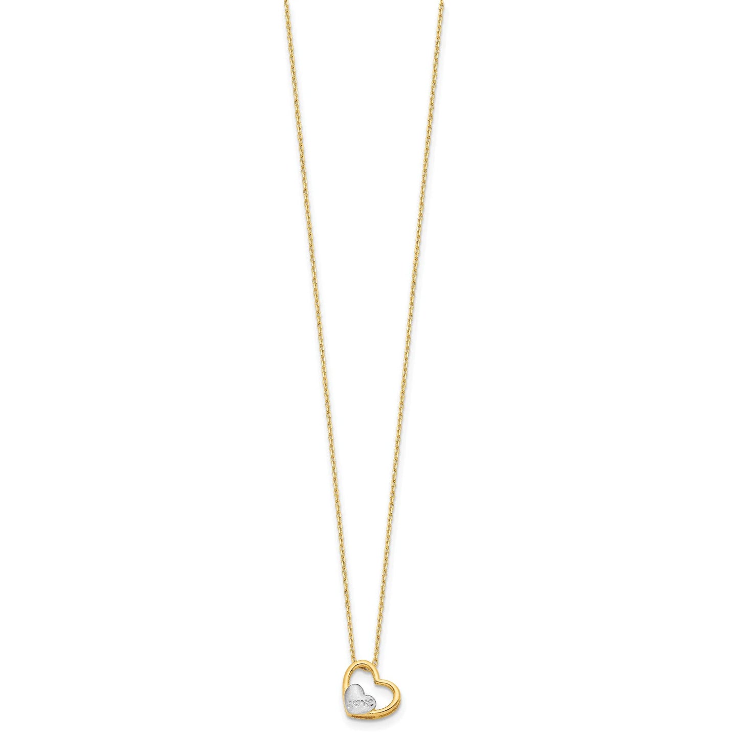 14K and White Rhodium Brushed and Polished Love Heart 17in Necklace