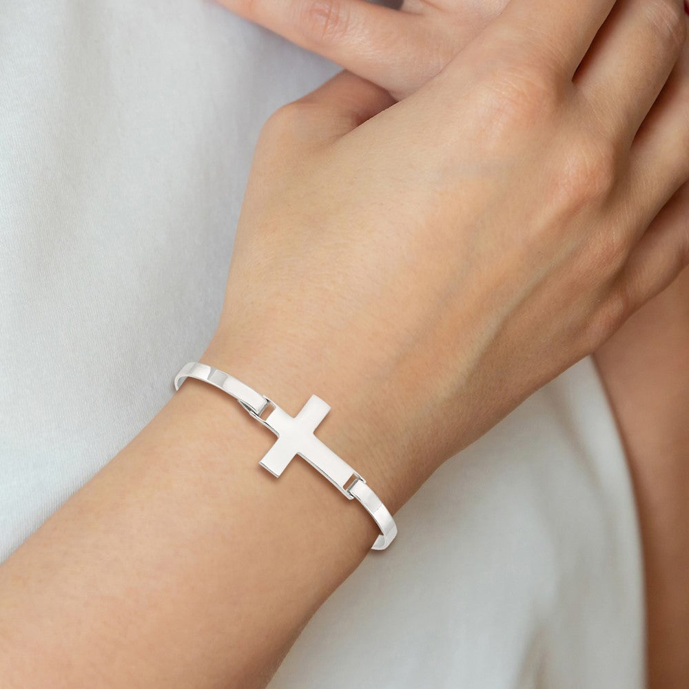 Sterling Silver Polished Cross Bangle 7 inches