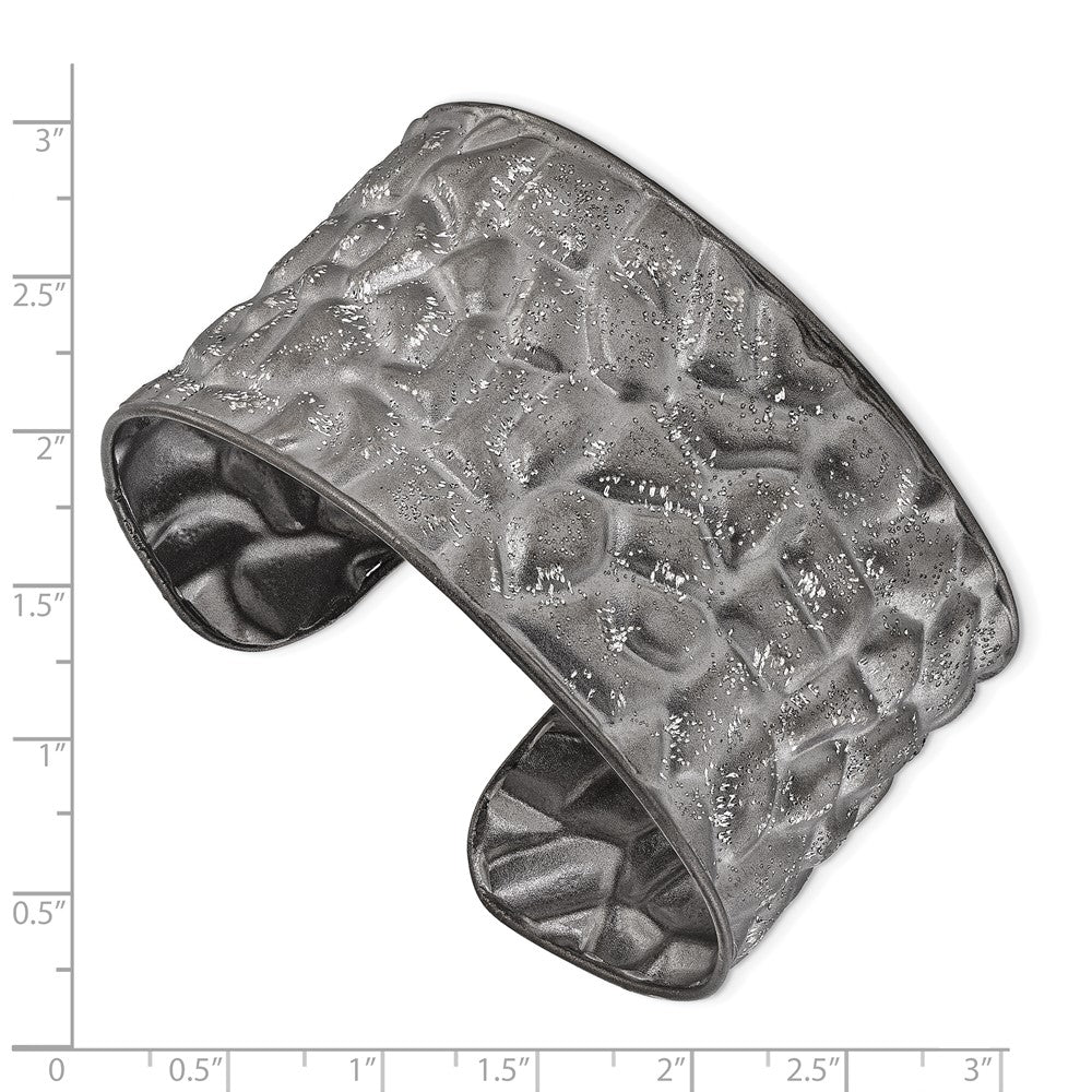 Sterling Silver Black Ruthenium Textured Sparkle Cuff Bangle