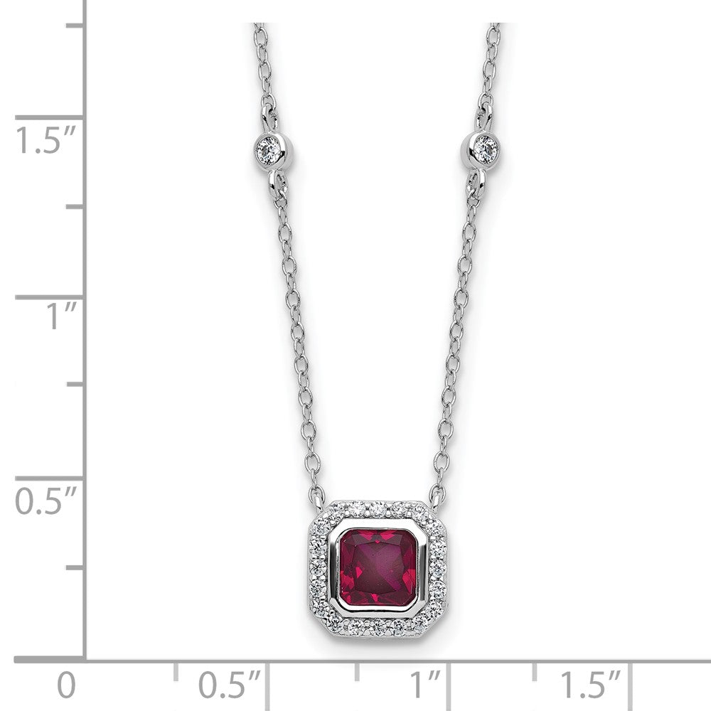 Cheryl M Sterling Silver Rhodium-plated Polished Fancy Lab Created Ruby and CZ Station Necklace 18 Inches
