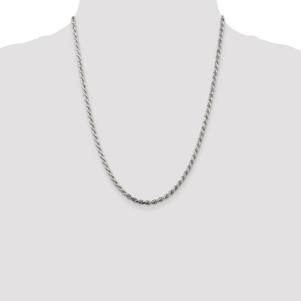 Sterling Silver Rhodium-plated 3.2mm Diamond-cut Rope Chain 22 Inches