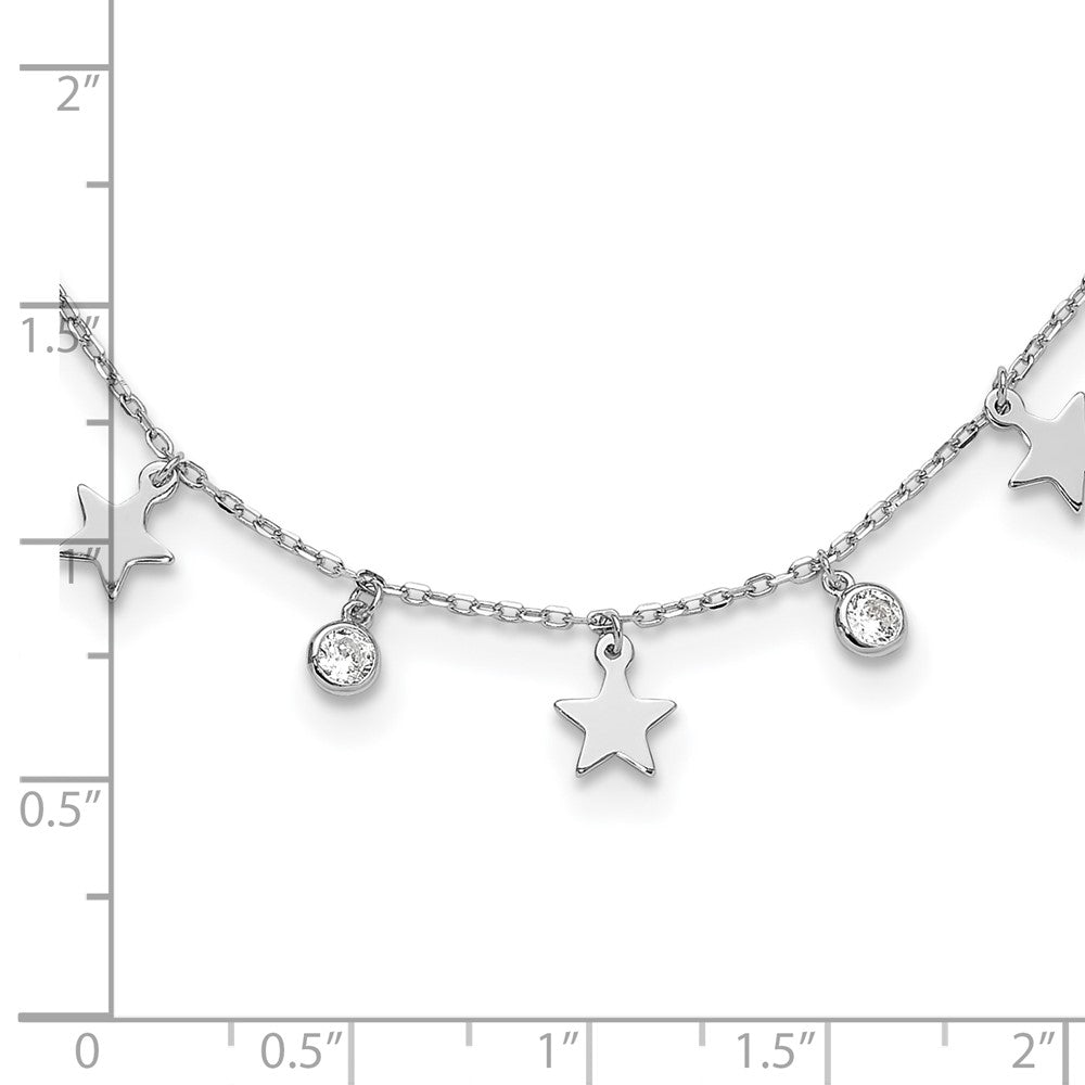 Sterling Silver Rhodium-Plated CZ Star with 2in Ext. Choker 12.5 Inches