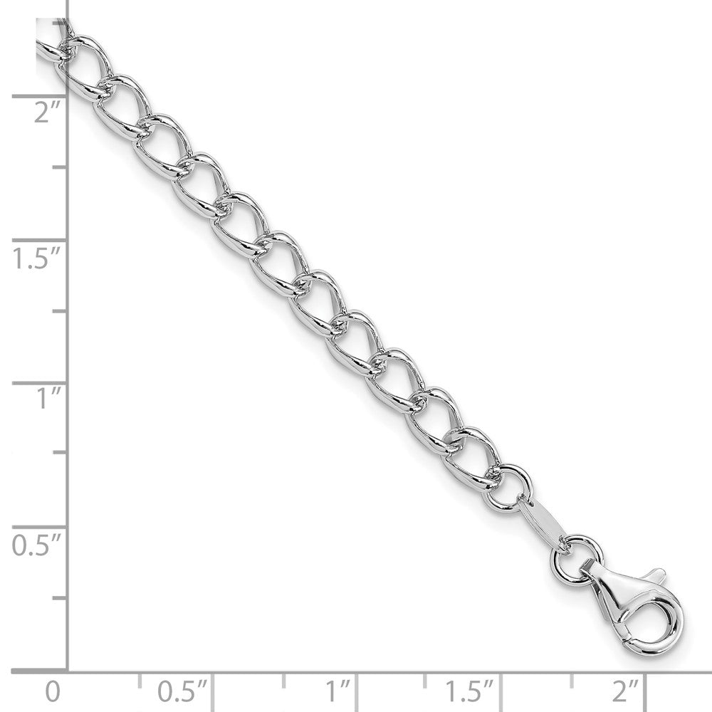 Amore La Vita Sterling Silver Rhodium-plated Polished 4.5mm 8 inch Half Round Wire Curb Chain with Fancy Lobster Clasp Charm Bracelet 8 inches