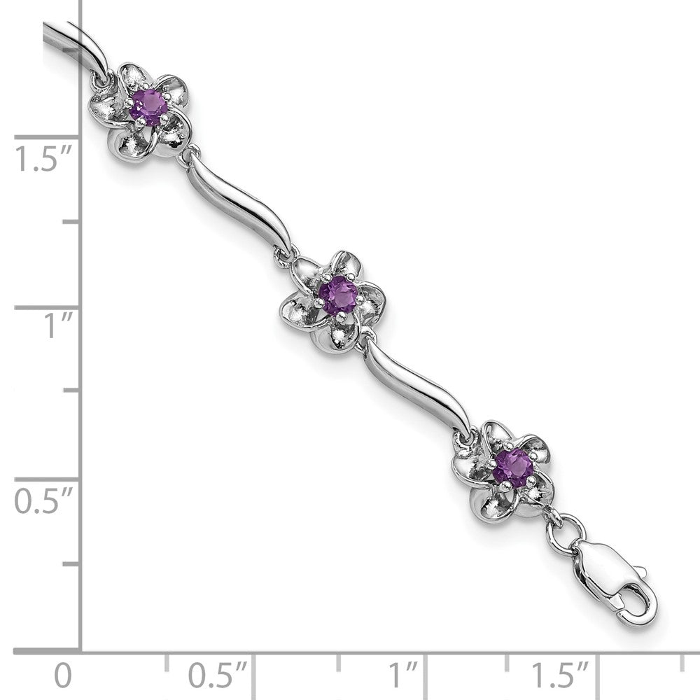 Sterling Silver Rhodium-plated Floral Amethyst Bracelet 7.5 inches