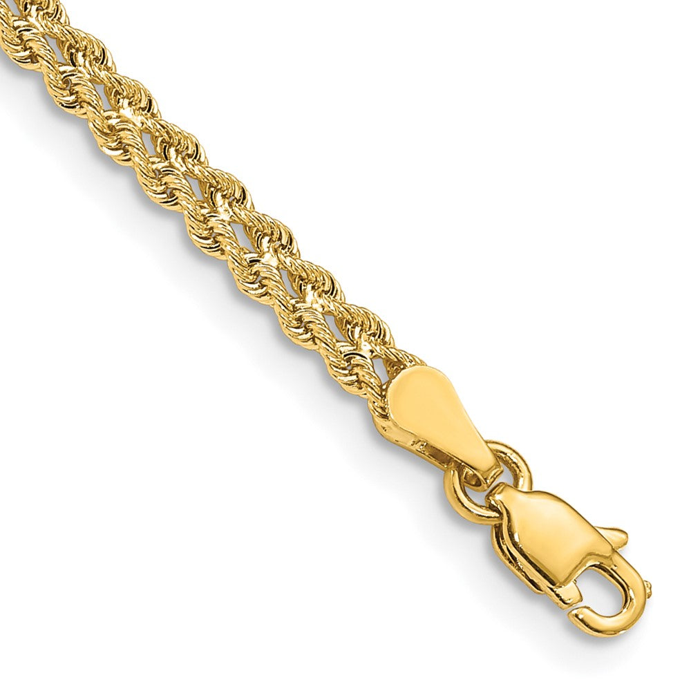 14k 3.0mm Wide Double Strand Rope Bracelet 6 inches