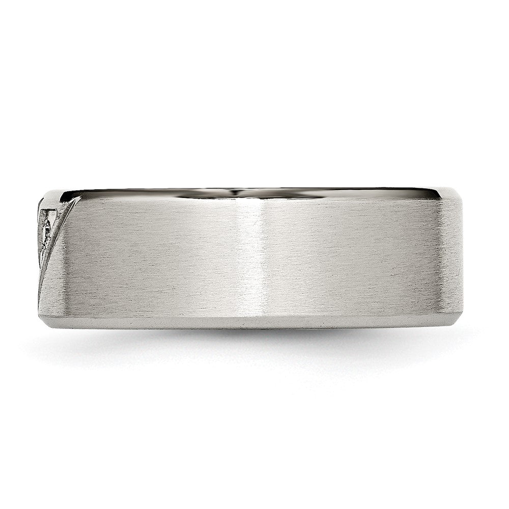 Stainless Steel Brushed and Polished w/CZ 8mm Beveled Edge Band Size - 8
