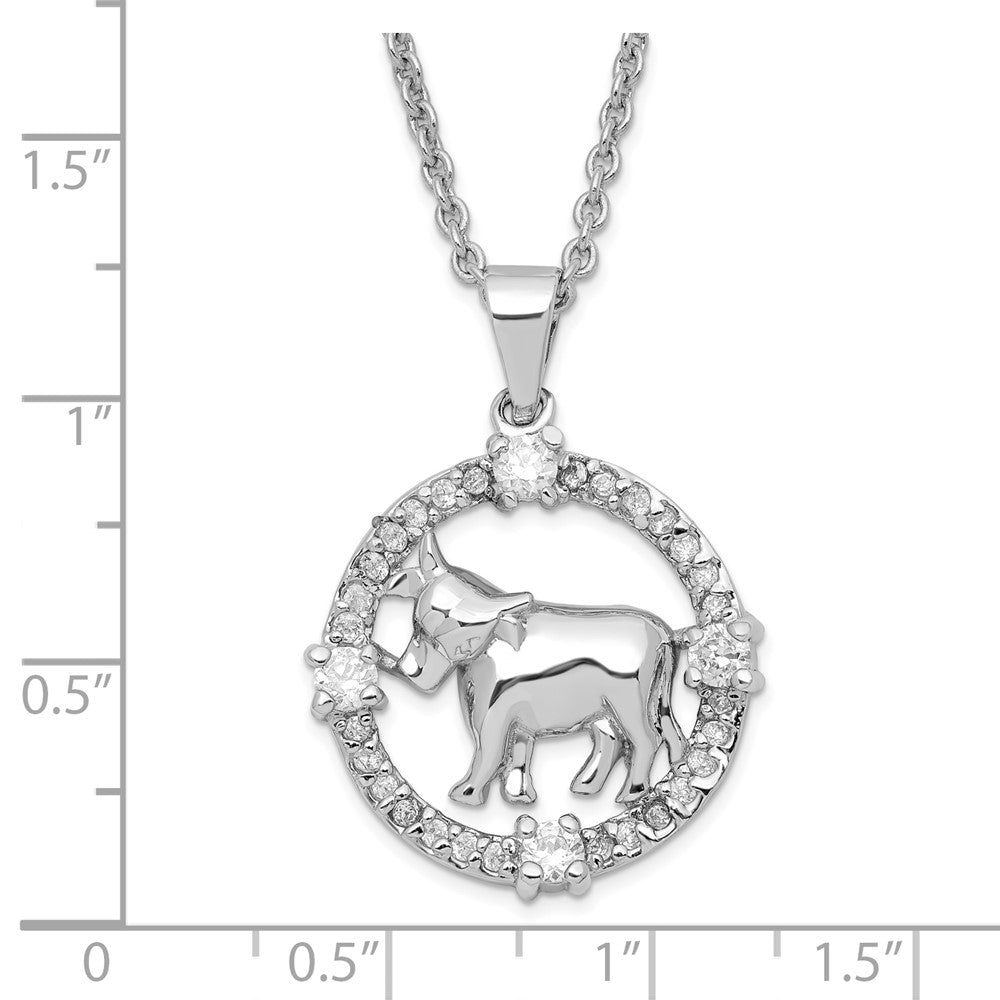 Sterling Silver Rhod Plated CZ Chinese Zodiac Ox Necklace