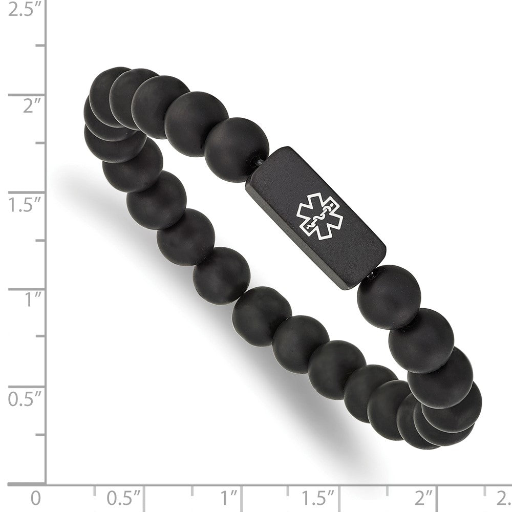 Stainless Steel Brushed Black IP Enamel Medical Blk Agate Stretch Bracelet