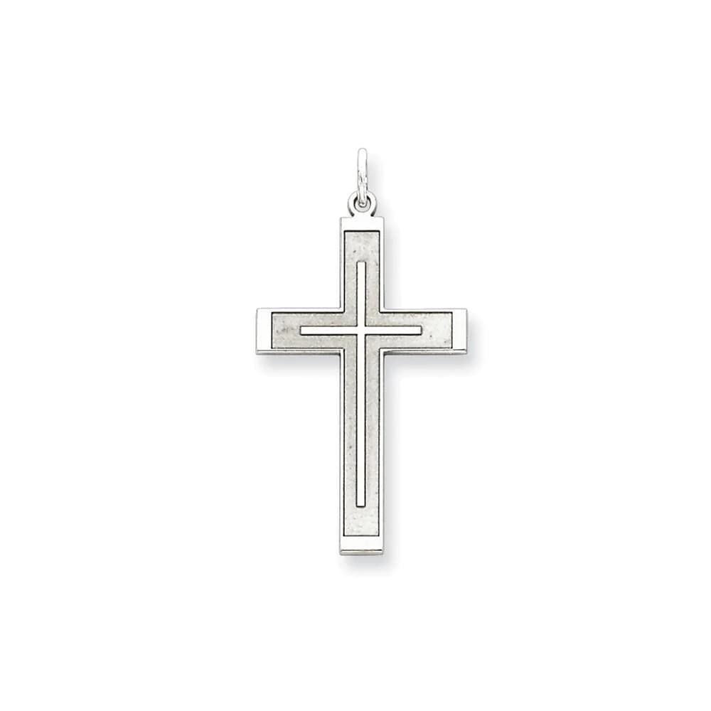 Sterling Silver Rhodium-plated Laser Designed Cross Pendant
