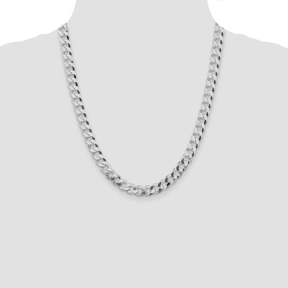 Sterling Silver Rhodium-plated 8.5mm Beveled Curb Chain 22 Inches