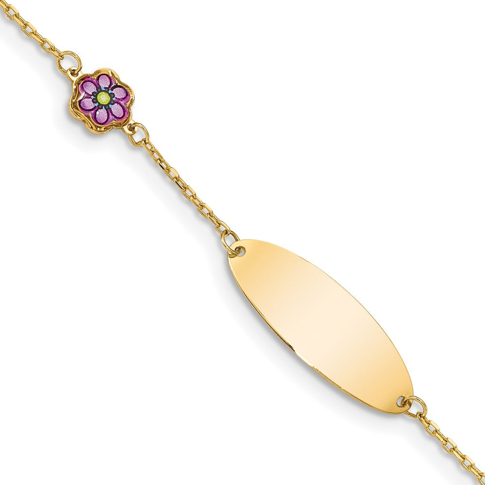 14K Children's Enamel Flower w/.5in ext. ID Bracelet 5.5 inches