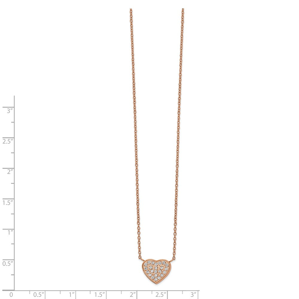 Stainless Steel Polished Rose IP CZ Heart 17.25in w/1in ext Necklace