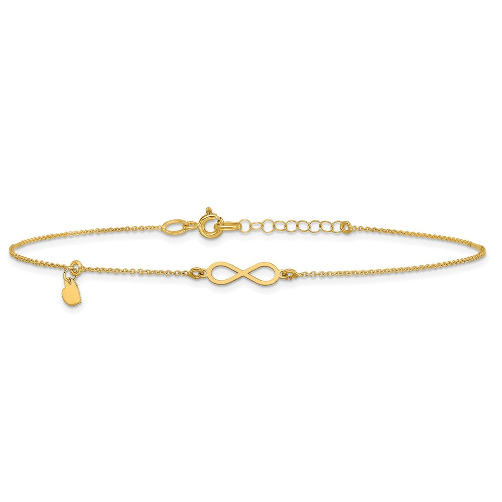 14K Polished Infinity/Dangle Heart 9in Plus 1in ext. Anklet