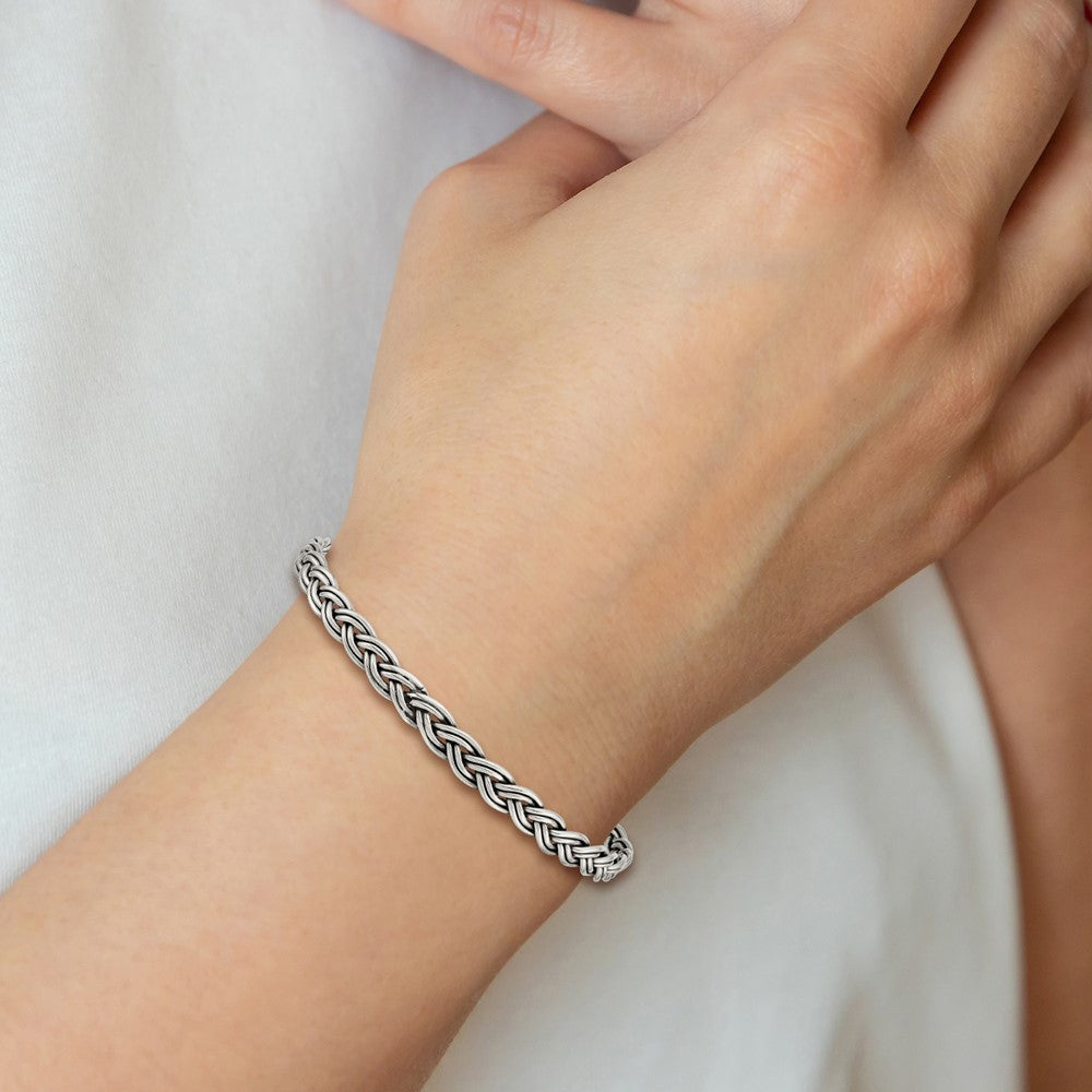 Sterling Silver Antiqued 5.25mm Slip-on Bangle 8 inches