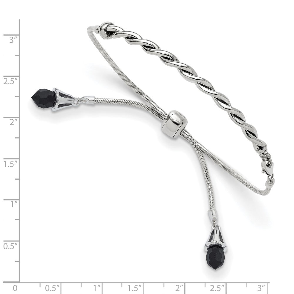 Sterling Silver Antiqued Reflections Black Crystal Adjustable Bracelet 9 inches