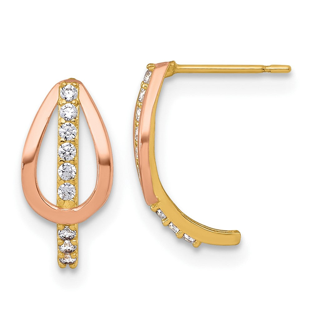 10k with Rose-plating Polished CZ Fancy J-Hoop Post Earrings