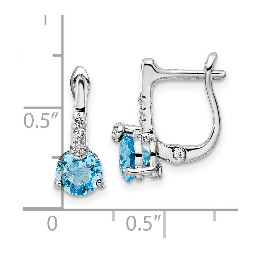 Sterling Silver Rhodium-plated Swiss BT/White Topaz Circle Hinged Earrings