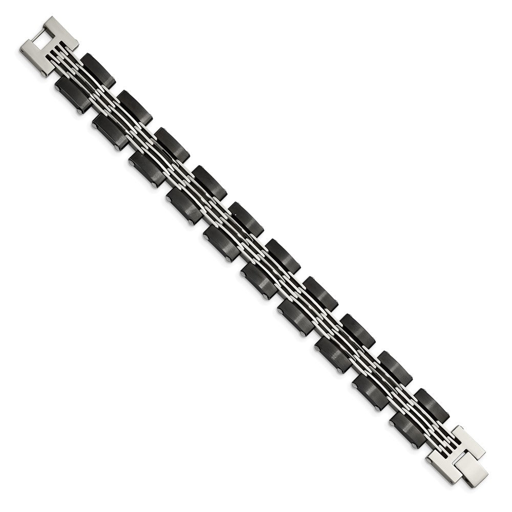 Stainless Steel Brushed and Polished Black IP-plated 8in Bracelet 8 inches