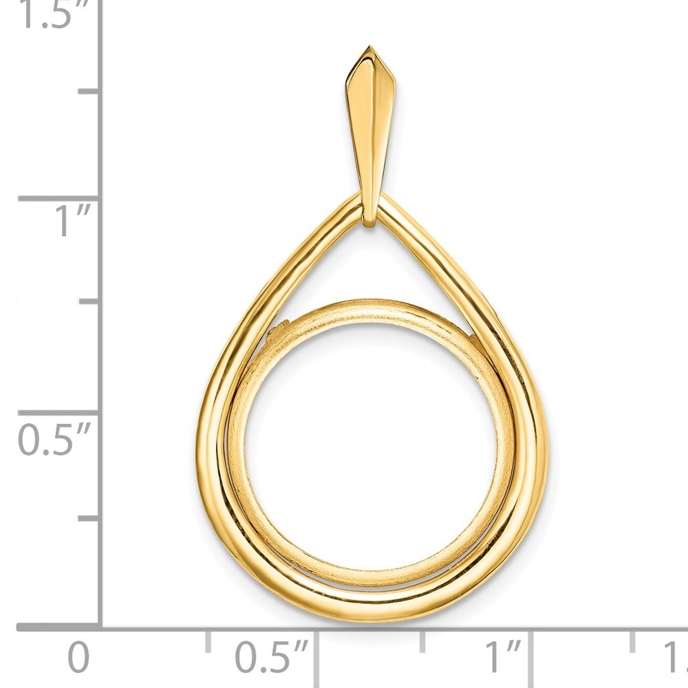 Wideband Distinguished Coin Jewelry 14k Polished Teardrop Shaped 16.5mm Prong Coin Bezel Pendant