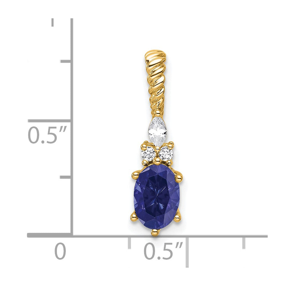 14K Polish Diamond and Lab Created Sapphire Twisted Chain Slide