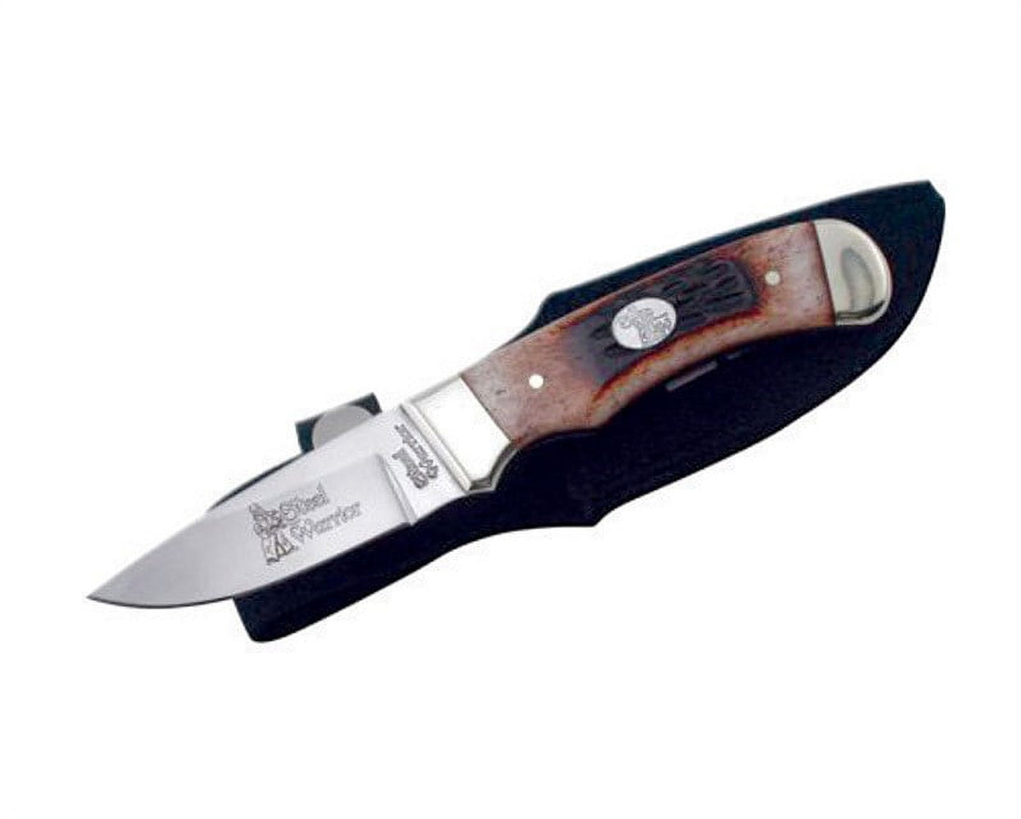 Steel Warrior Coon Hunter Autumn Wood Handle 440 Steel Blade Knife with Sheath QGM21863