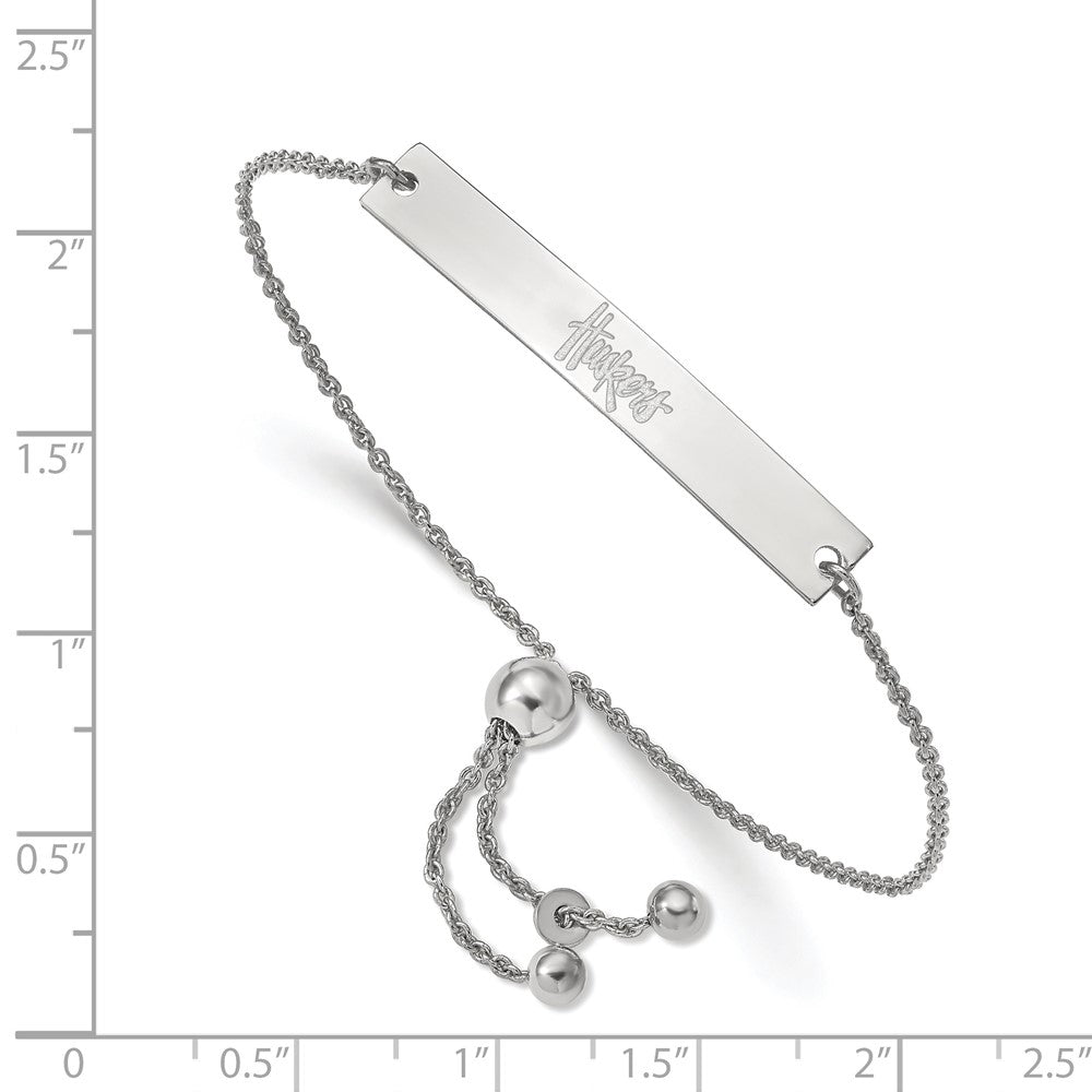 Sterling Silver Rhodium-plated LogoArt University of Nebraska Huskers Small Bar Adjustable 9 inch Bracelet
