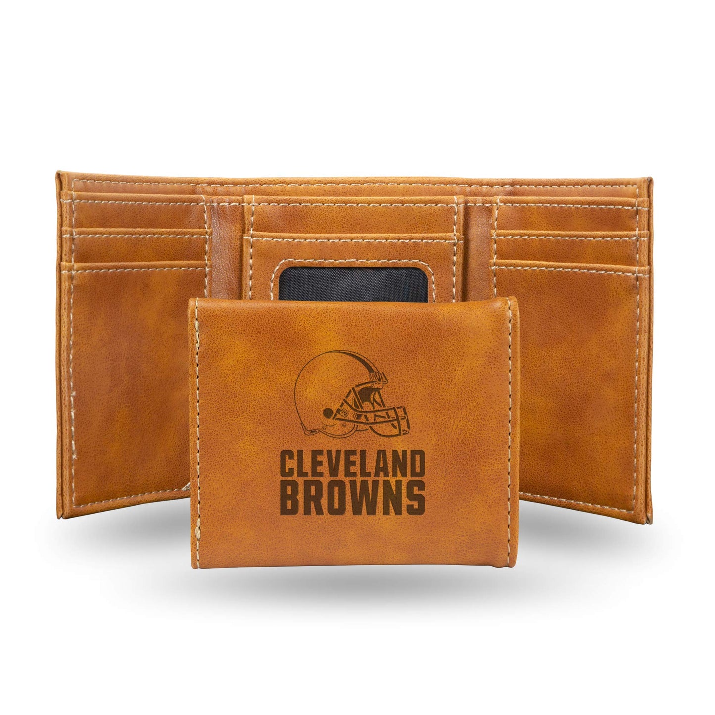 Football Rico Industries Cleveland Browns Brown Laser Engraved Trifold Laser Engraved Tri-Fold Wallet - Men's Accessory