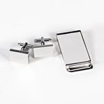 Silver Square Cufflinks and Money Clip Set
