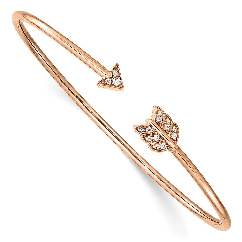 14k Rose Gold Diamond Arrow Cuff Bangle 7 inches