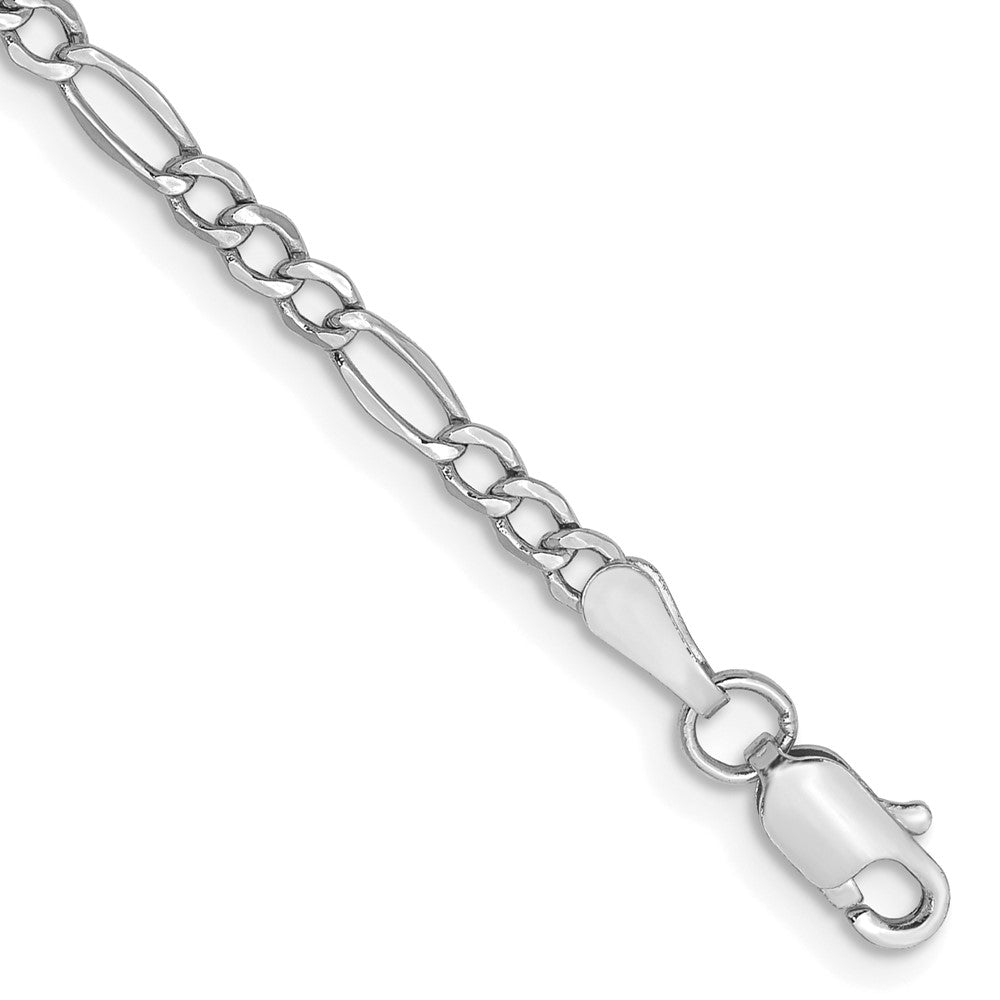 14K White Gold 7 inch 2.5mm Semi-Solid Figaro with Lobster Clasp Bracelet 7 inches