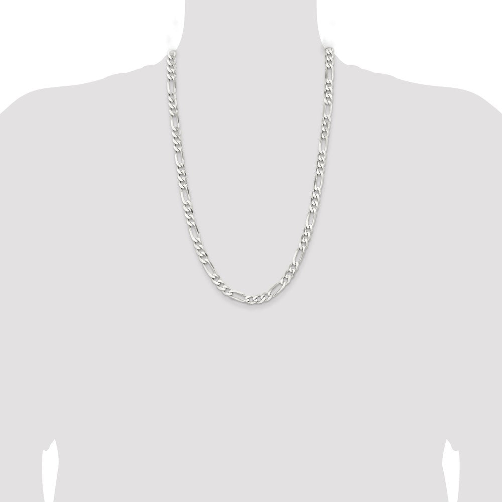 Sterling Silver Rhodium-plated 7.5mm Figaro Chain 26 Inches
