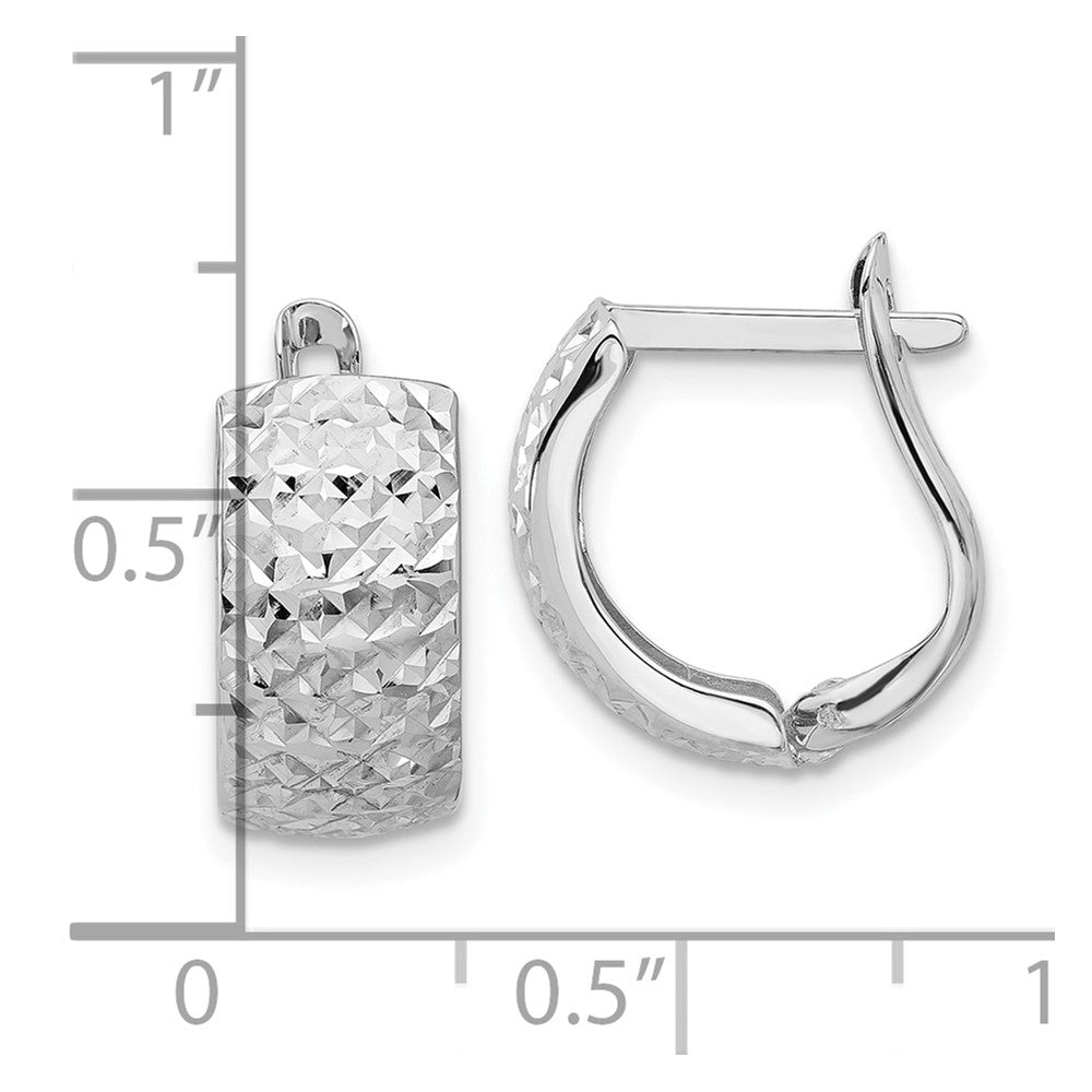 14K White Gold Polished and Diamond-cut Omega Back Earrings
